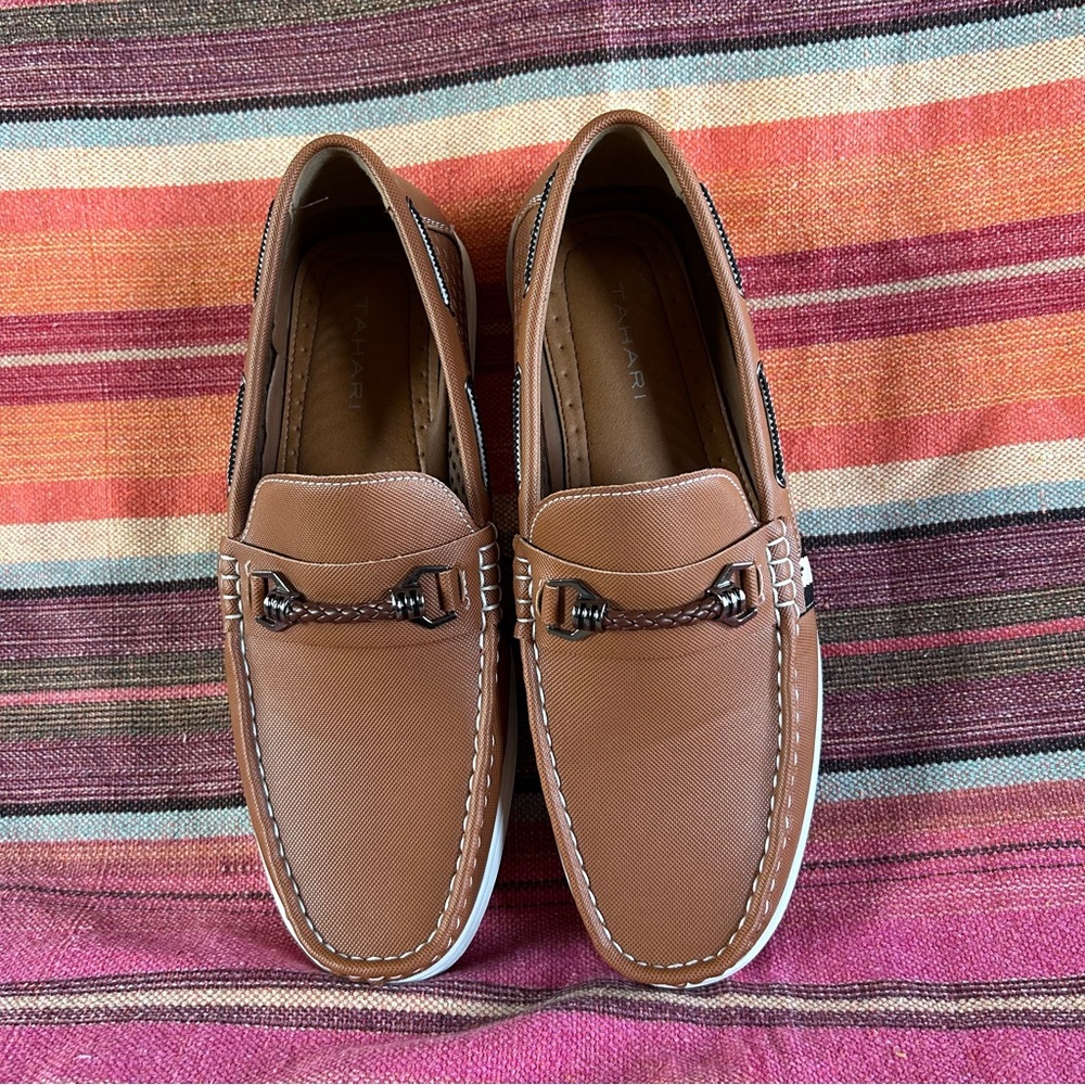 Men’s Tahari Hunley Loafer Dress Shoes Sneaker Bottom Cognac Brown Size 10